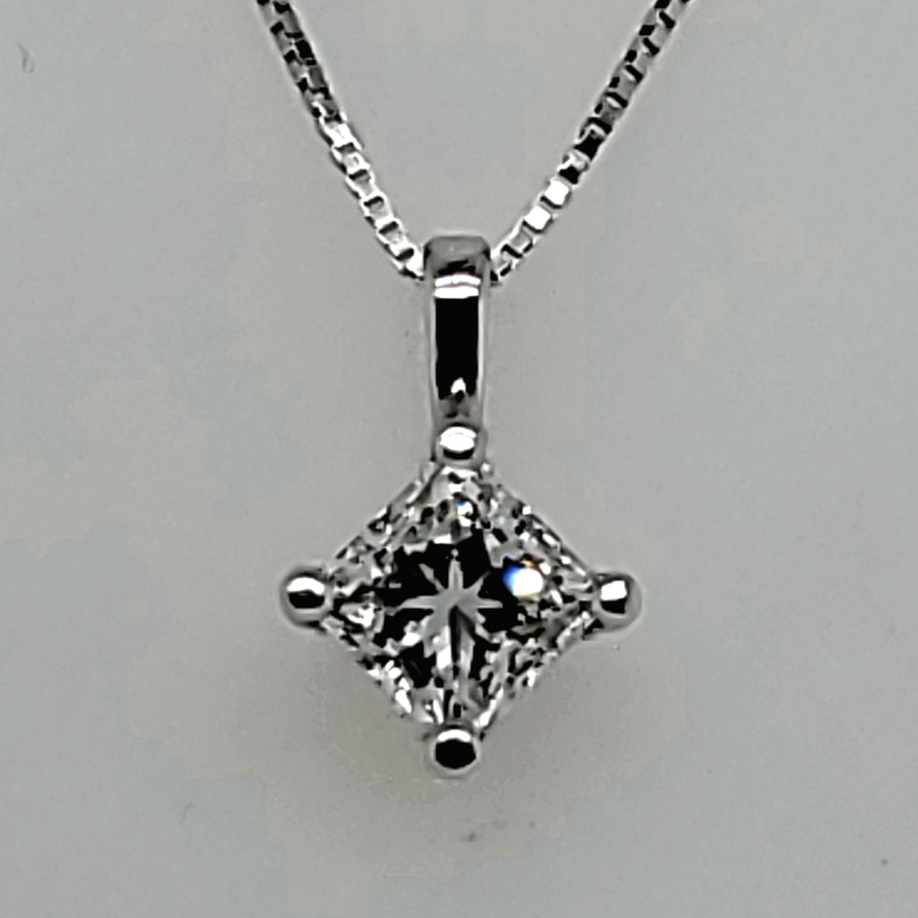 1.02 Carat Princess Cut Diamond Solitaire Pendant Necklace