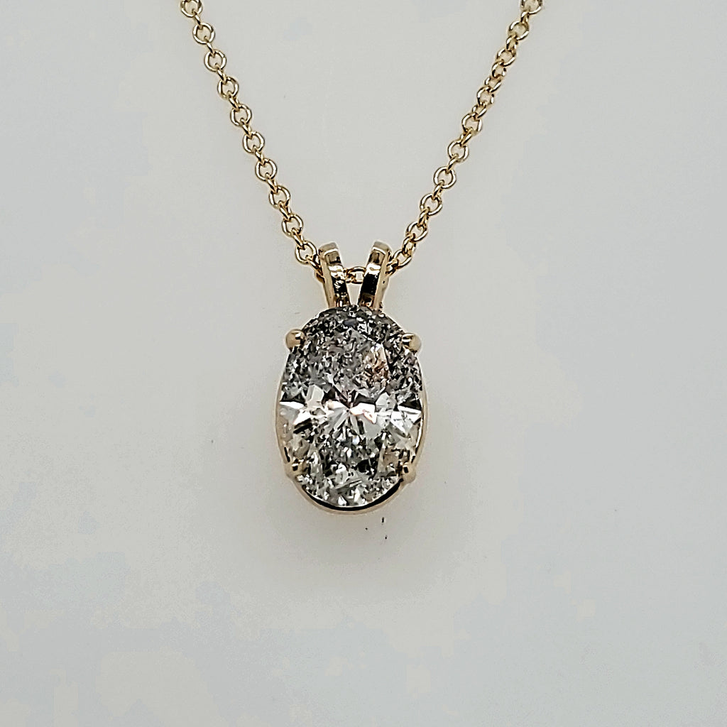 14Kt Yellow Gold Carat 1.56 Oval Diamond Solitaire Pendant