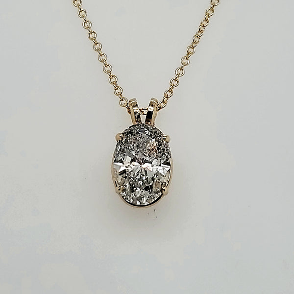 14Kt Yellow Gold Carat 1.56 Oval Diamond Solitaire Pendant