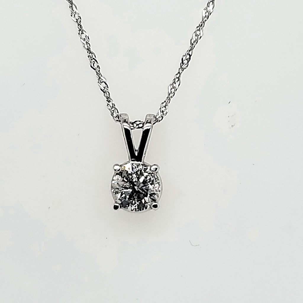 14Kt White Gold .50 Carat Round, Brilliant Cut Diamond Solitaire Pendant