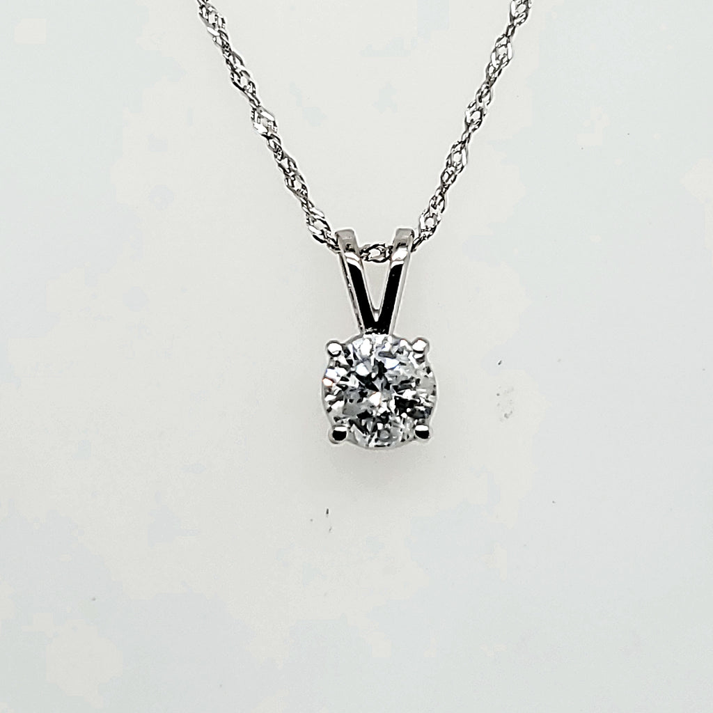 14Kt White Gold .50 Carat Round, Brilliant Cut Diamond Solitaire Pendant