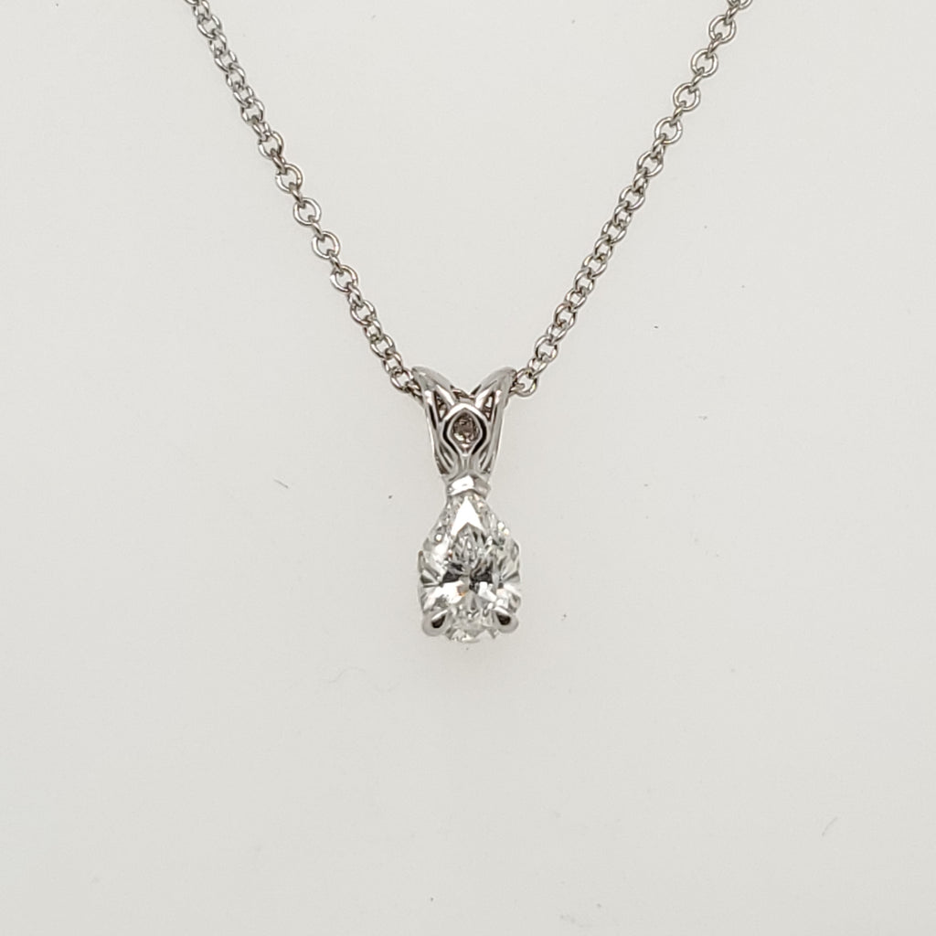 .35 Carat Straight Edge Pear Shaped Diamond Solitaire Pendant In 14Kt Gold