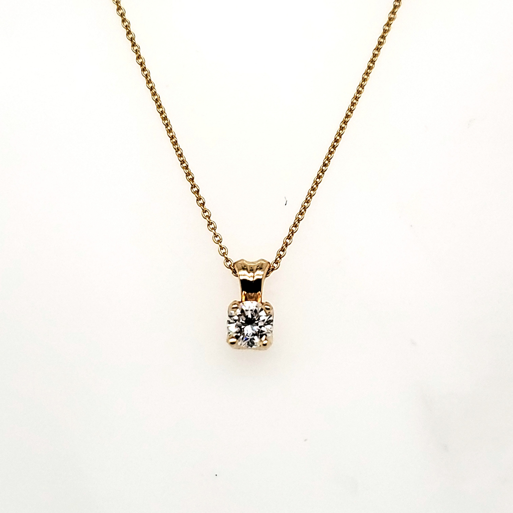 14Kt Yellow Gold .50 Carat Round Brilliant Cut Diamond Solitaire Pendant