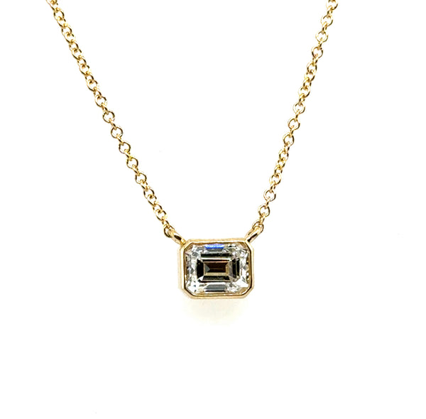 14kt Yellow Gold 1.05Ct Emerald Cut Bezel Set Diamond Pendant