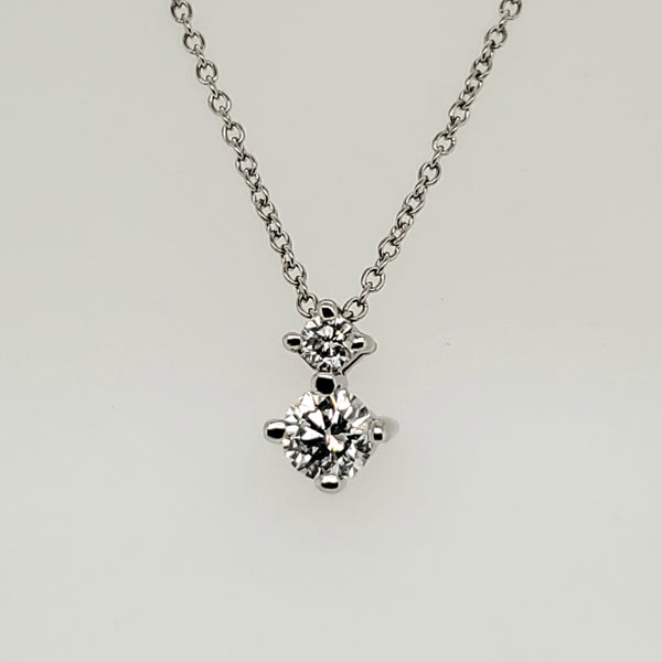 Platinum Two Round Diamond Pendant Necklace