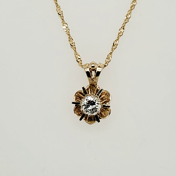 Vintage .25 Carat Round Brilliant Cut Diamond Solitaire Pendant in 14Kt Yellow Gold