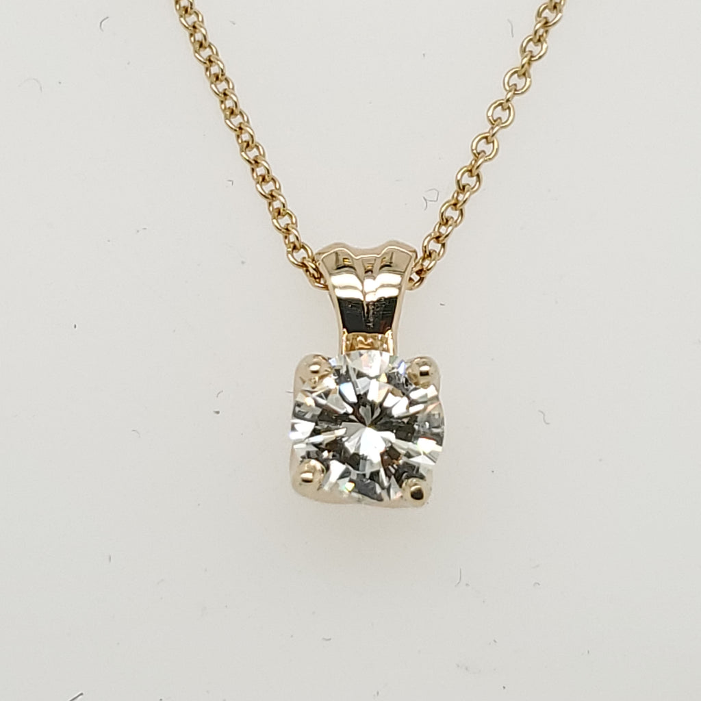 1.08 Carat Round Brilliant Cut Diamond Solitaire Pendant in 14Kt Gold