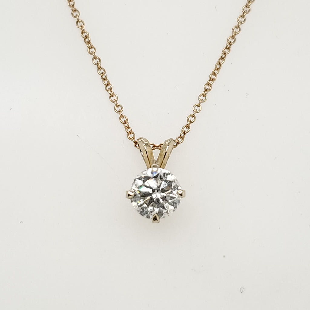 1.15 Carat Round Brilliant Cut Diamond Solitaire Pendant in 14Kt Yellow Gold