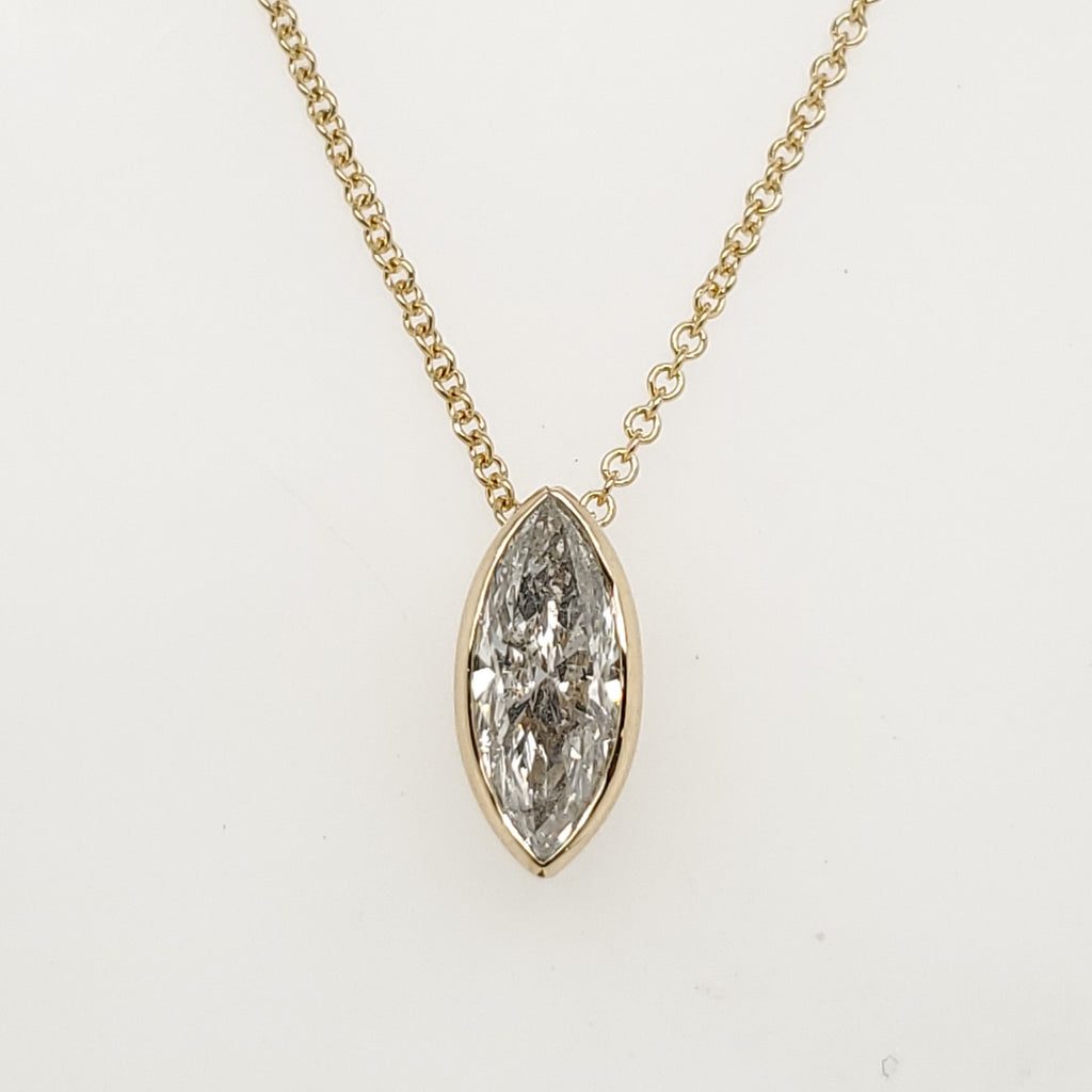 1.64 Carat Marquise Cut Diamond Solitaire Pendant in 14Kt Yellow Gold