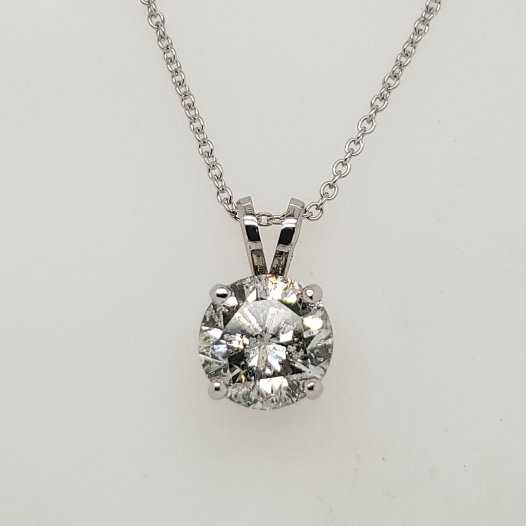 3.01 Carat Round Brilliant Cut Diamond Solitaire Pendant in 14Kt Gold