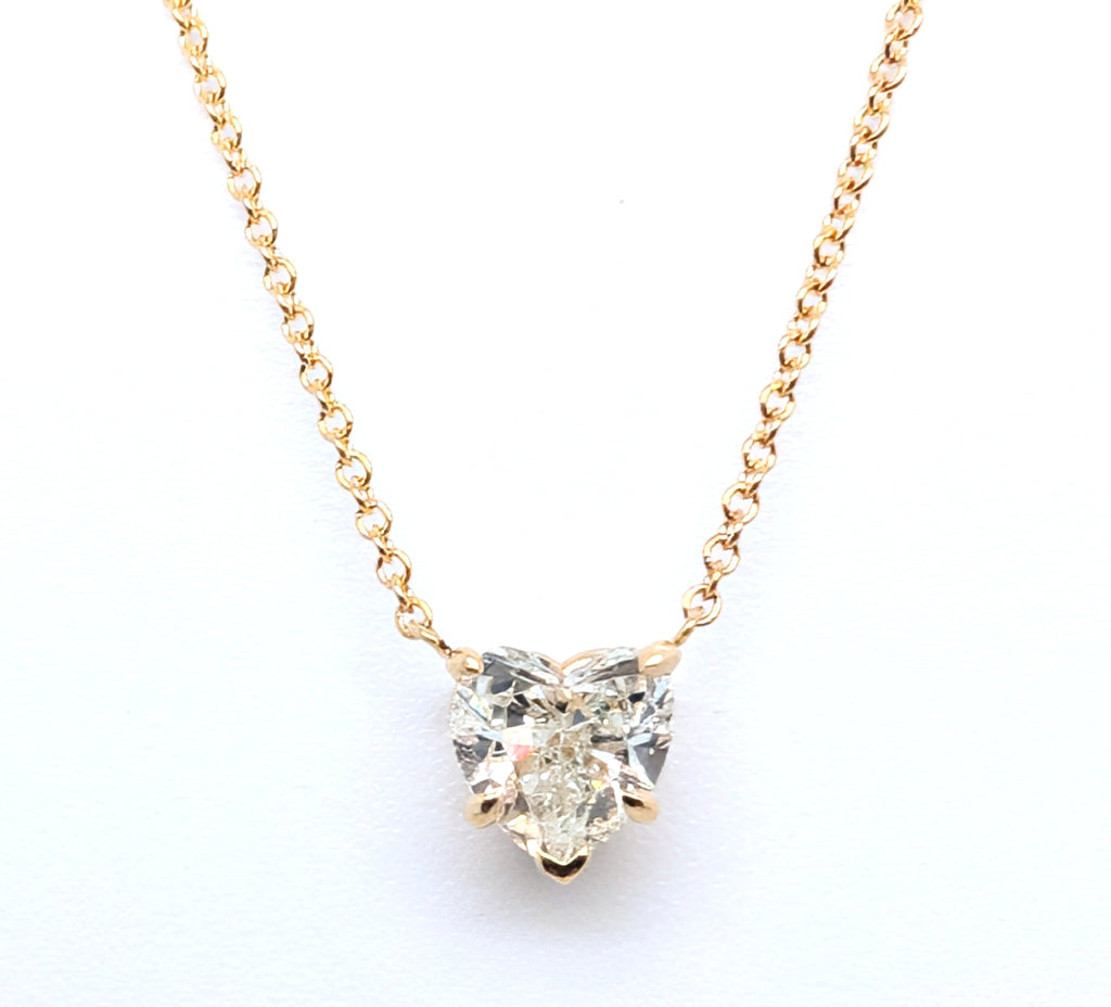 14K Yellow Gold 1.19ct Heart Shaped Diamond 18"" Solitaire Pendant Necklace