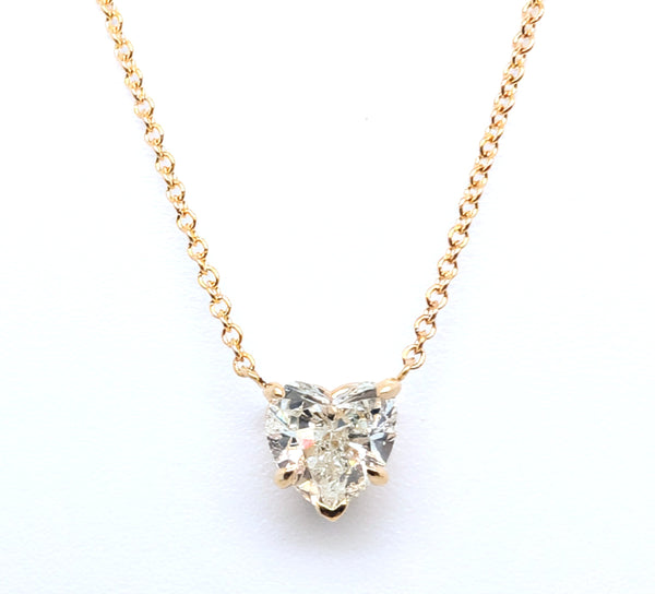 14K Yellow Gold 1.19ct Heart Shaped Diamond 18"" Solitaire Pendant Necklace