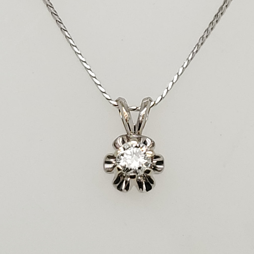 Vintage .20 Carat Round Brilliant Cut Diamond Solitaire Pendant in 14Kt Gold