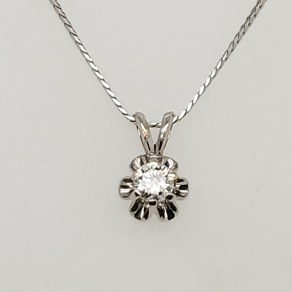Vintage .20 Carat Round Brilliant Cut Diamond Solitaire Pendant in 14Kt Gold