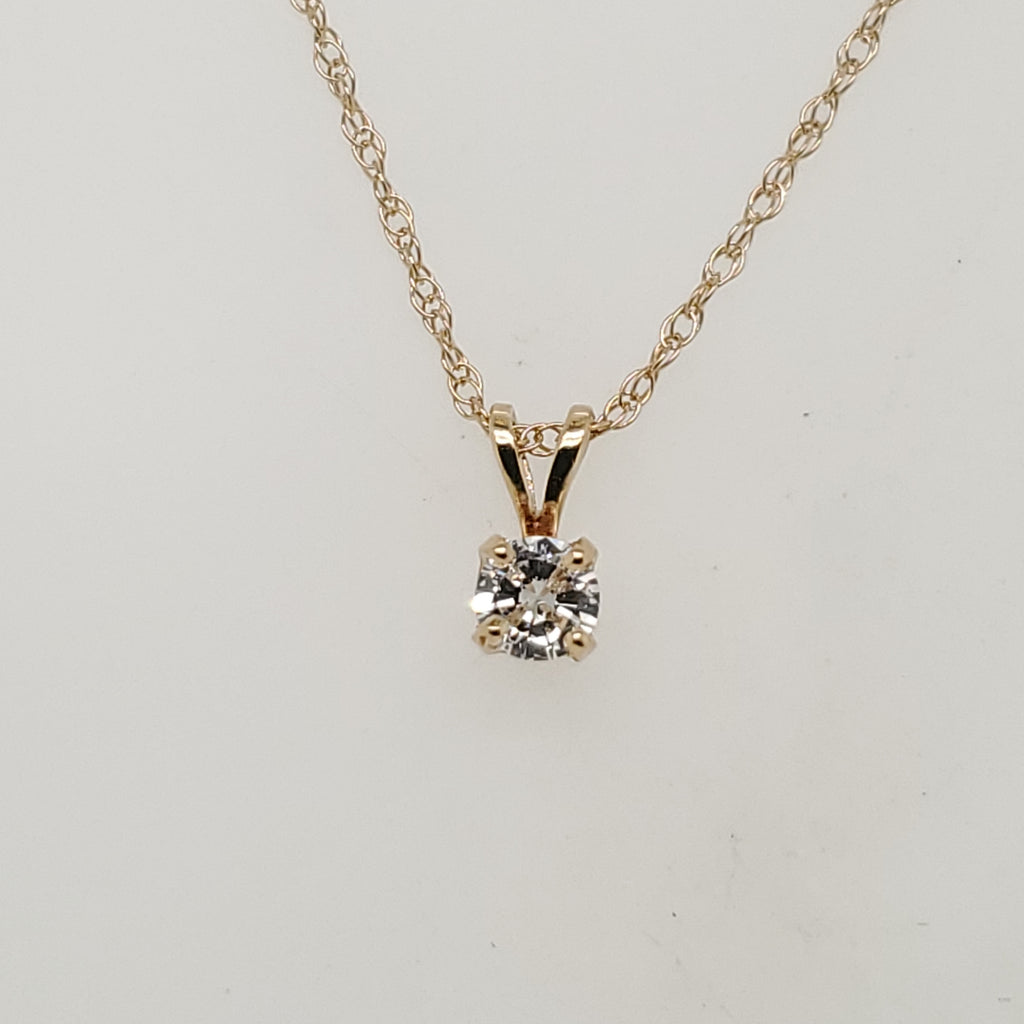 14Kt Yellow Gold .25 Carat Round, Brilliant Cut Diamond Solitaire Pendant