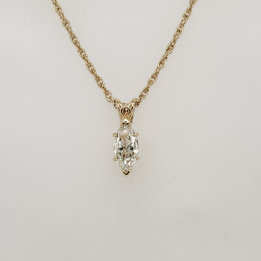 .85 Carat Marquise Cut Diamond Solitaire Pendant in 14Kt Yellow Gold