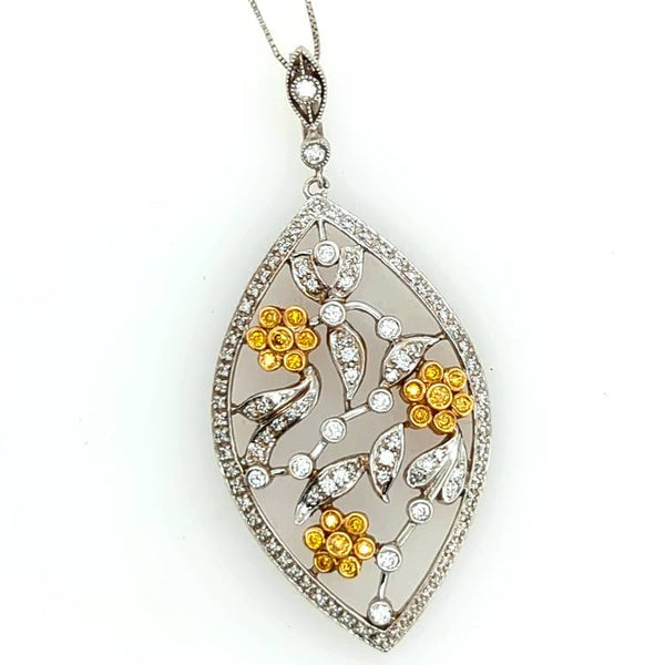 18Kt W/Y Floral Design Pendant 1.25Ctw 22.6Grs