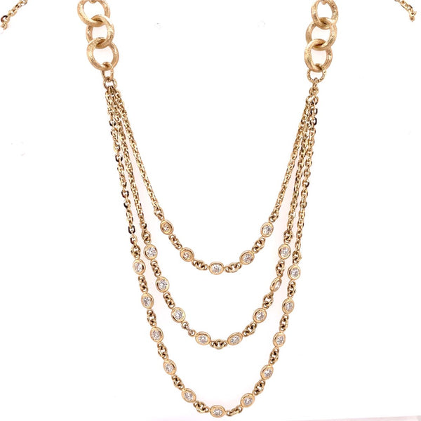 14kt Yellow Gold Triple Strand Diamond necklace
