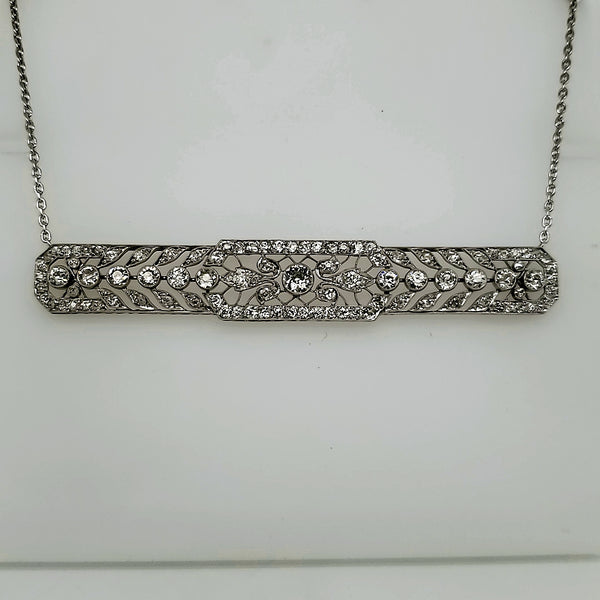 Edwardian Platinum Filigree Diamond East/West Necklace