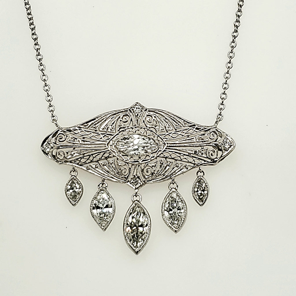 Art Deco Platinum Filigree Diamond Necklace