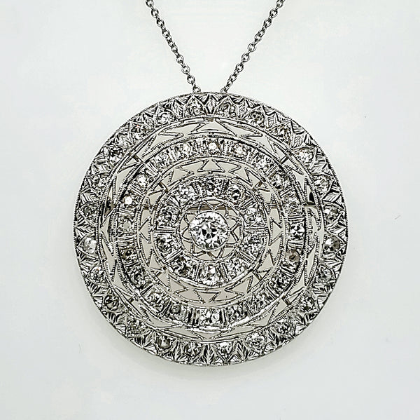 Late Edwardian Early Art Deco Platinum and Diamond Pendant/Brooch