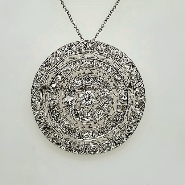 Late Edwardian Early Art Deco Platinum and Diamond Pendant/Brooch