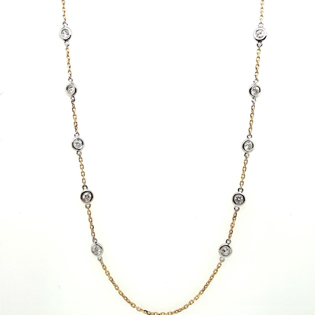 14Kt Two Tone Yellow And White Gold 0.95Ctw Diamonds By The Yard Necklace