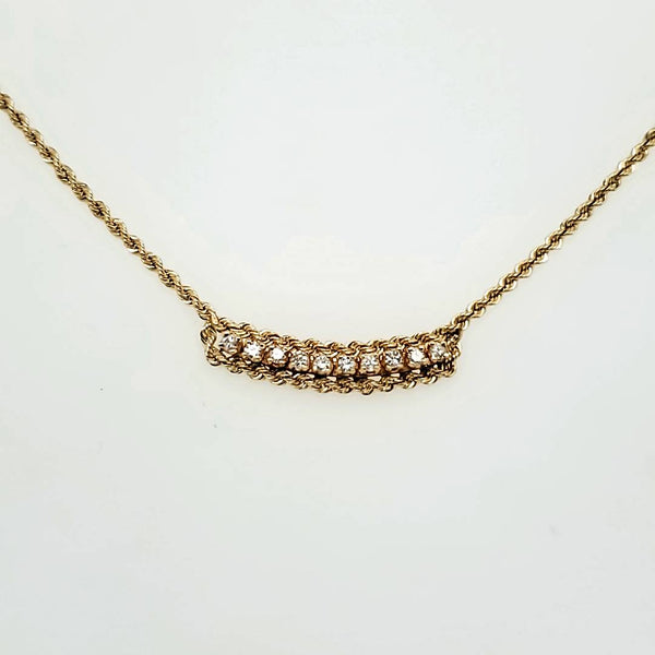 14kt Yellow Gold Rope Design East/West Diamond Necklace