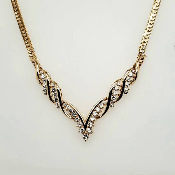 14kt Yellow Gold and Diamond V Shaped Necklace