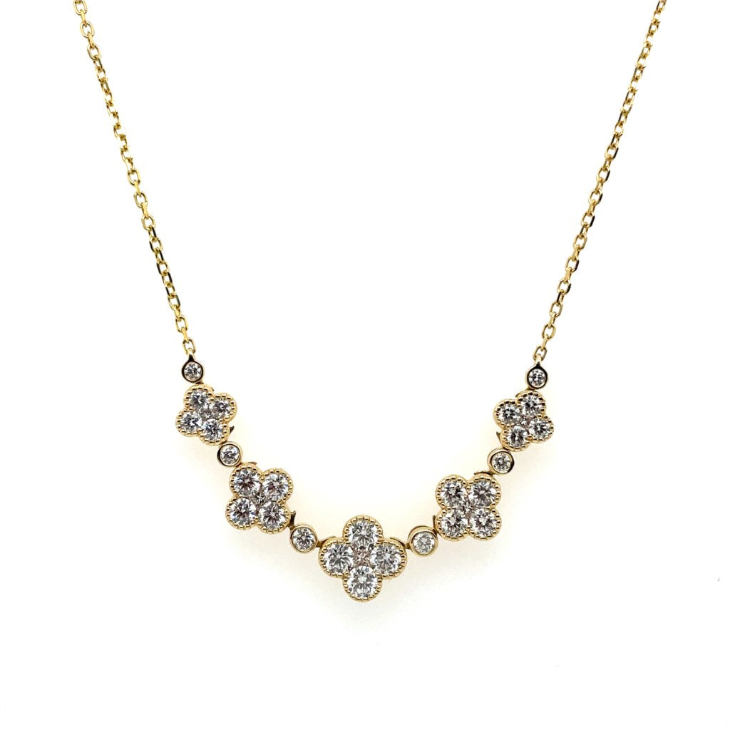 14Kt Yellow Gold 1.92Ctw Clover Style Diamond Necklace