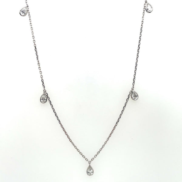14k White Gold And Pear Shape Diamond Bezel Set Necklace