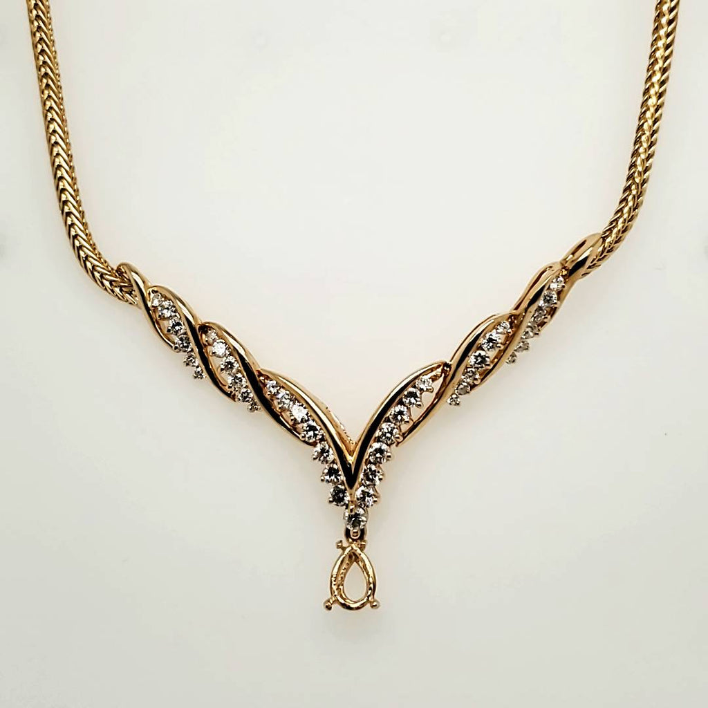14kt Yellow Gold Diamond V Necklace