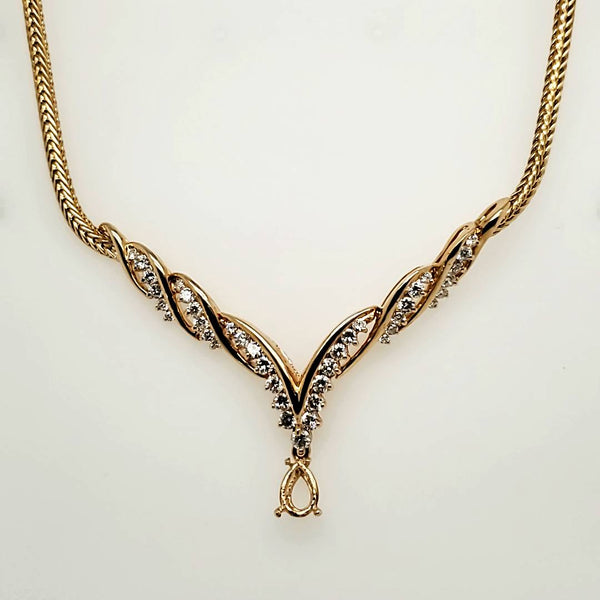 14kt Yellow Gold Diamond V Necklace