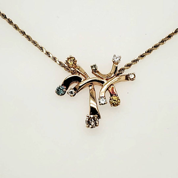 14kt white gold vintage 1.00 carat total weight multi colored diamond Pendant Necklace