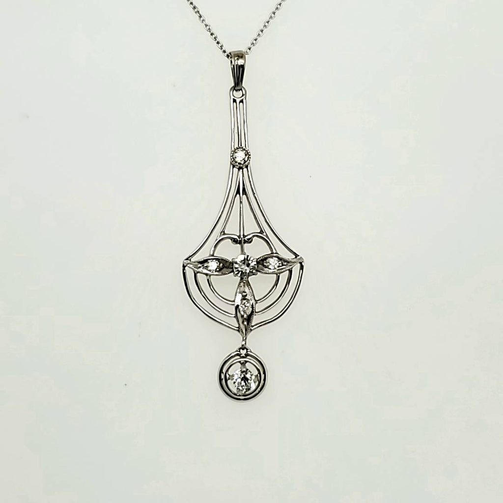 Late Art Nouveau Early Art Deco Platinum and Diamond Lavalier Pendant