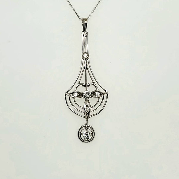 Late Art Nouveau Early Art Deco Platinum and Diamond Lavalier Pendant