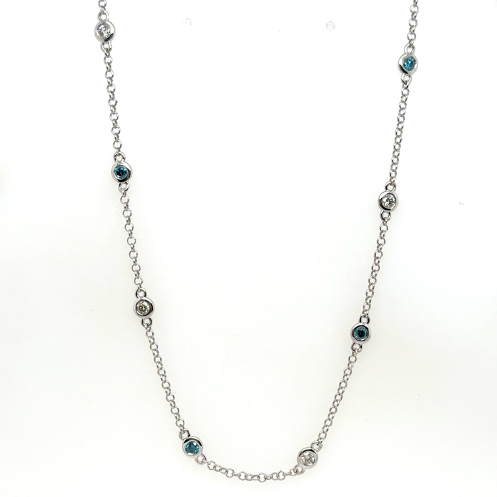 14kt White Gold Irradiated Blue And White Diamonds By The Yard Necklace