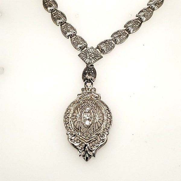 Art Deco 14Kt White Gold Filigree Diamond Necklace