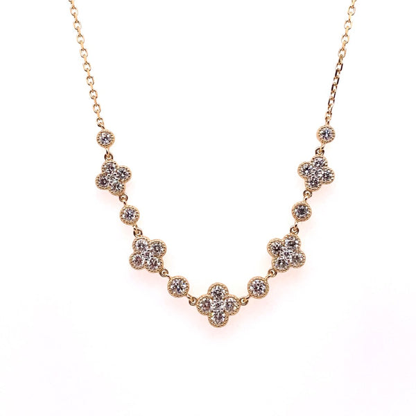 14Kt Yellow Gold 0.93Ctw Clover Style Diamond Necklace