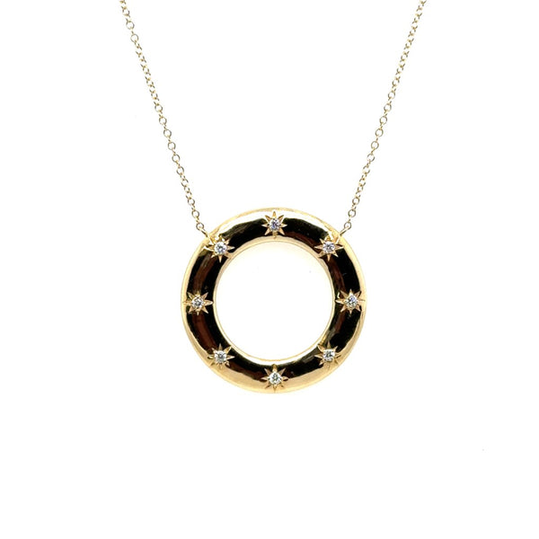 14Kt Yellow Gold And Diamond Circle Necklace