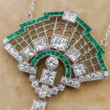 Art Deco Inspired Platinum Diamond and Emerald Necklace