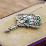 Art Deco Inspired Platinum Diamond and Emerald Necklace