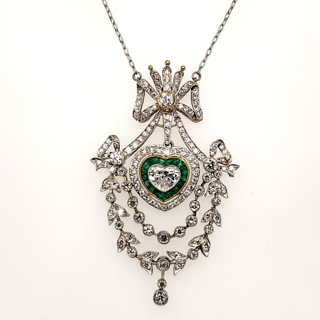 Modern Belle Epoch Style Platinum Diamond and Emerald Necklace