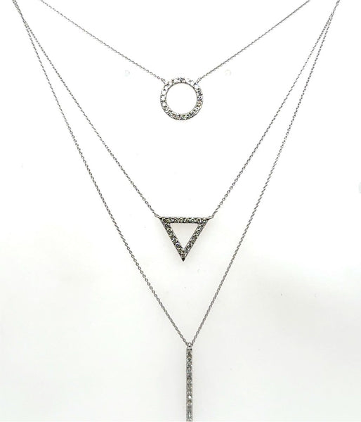 14Kt White Gold Three Strand Diamond Drop Necklace On Cable Chain