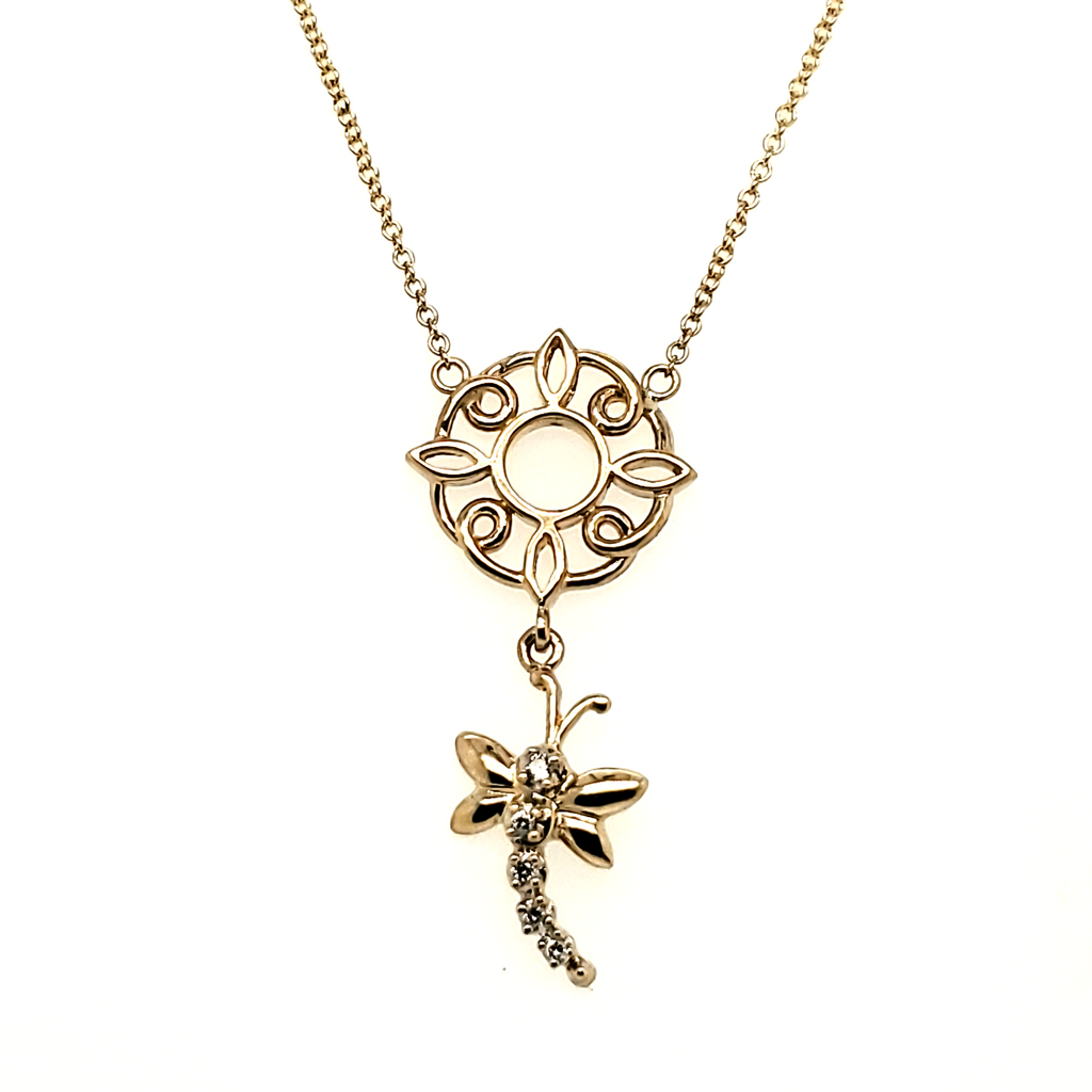 14kt Yellow Gold and Diamond Dragonfly Pendant