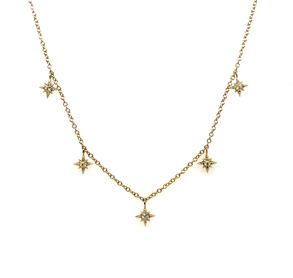 14k Yellow Gold And Diamond Norhtern Star Style Necklace