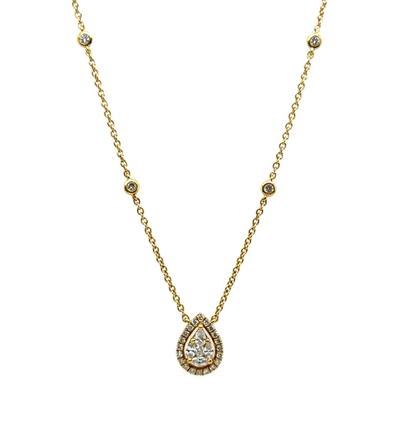 18kt Yellow Round, Marquise, And Princess Cut Diamond Tear Drop Necklace