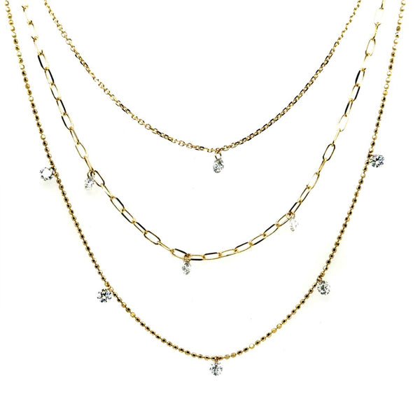 14kt Yellow Gold 0.72Ctw Triple Strand Floating Diamond Necklace