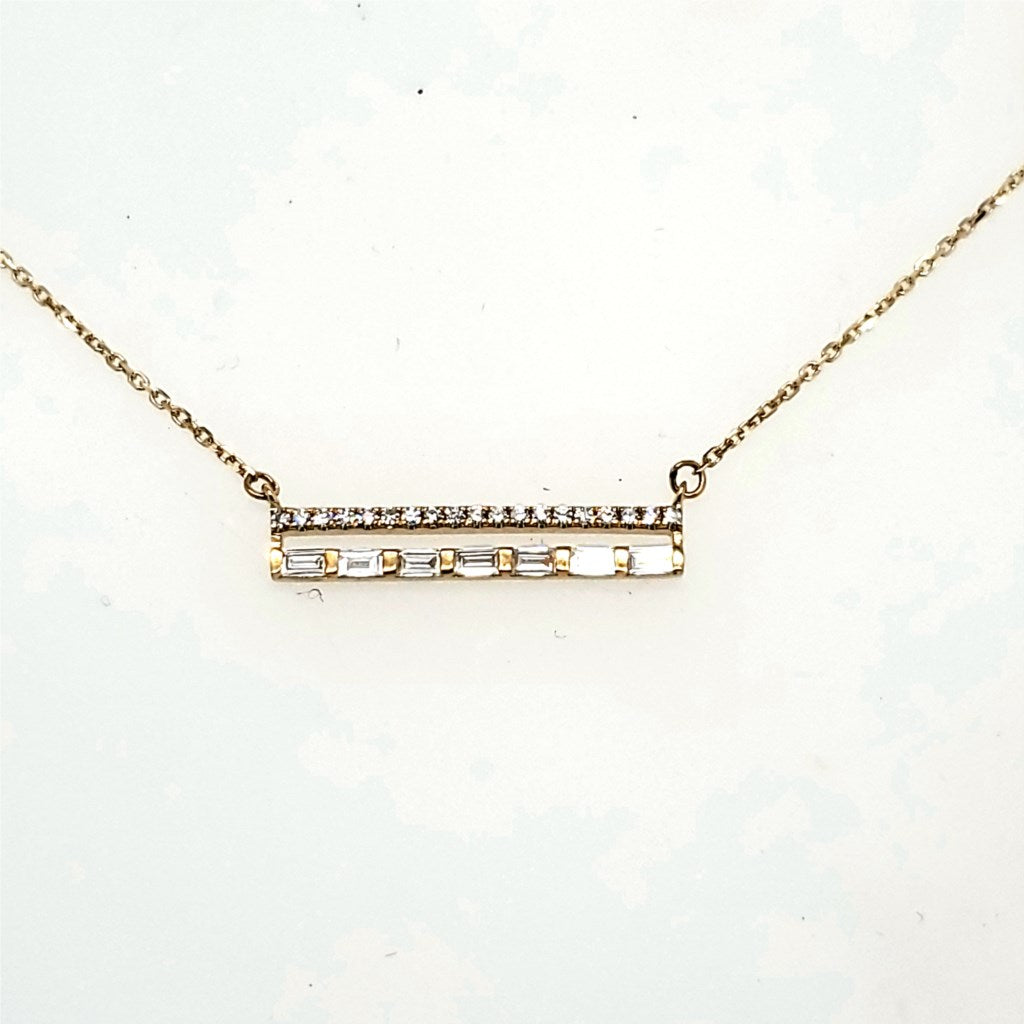 14kt Yellow Gold Round and Baguette Diamond Bar Necklace