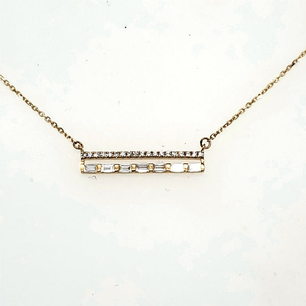 14kt Yellow Gold Round and Baguette Diamond Bar Necklace